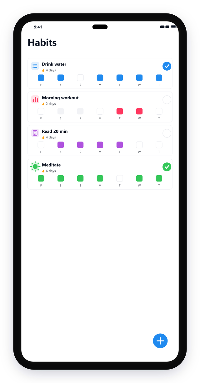 Habit tracker with streaks and a heatmap