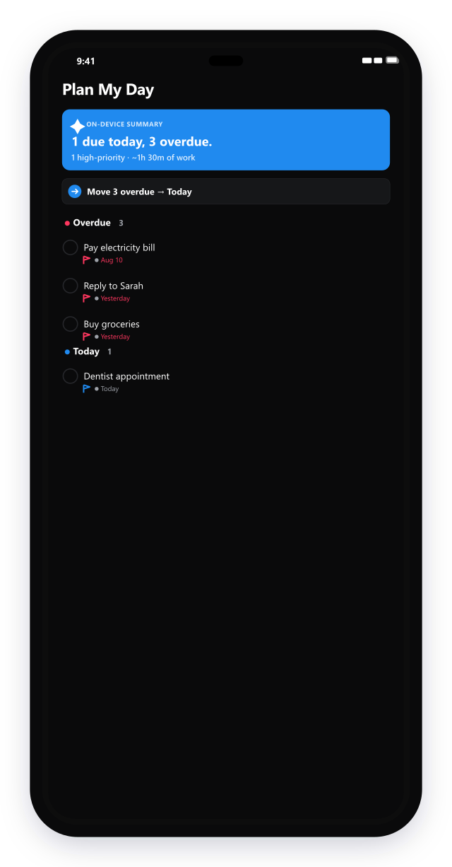 Plan My Day with an on-device summary