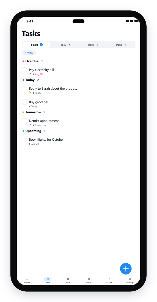 Smart task list grouped by time